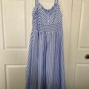 Blue and white striped maxi dress with button details size 14